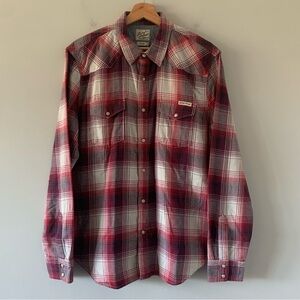 Lucky Brand Pearl Snap Western Cowboy Rodeo Country Plaid Shirt Mens Large